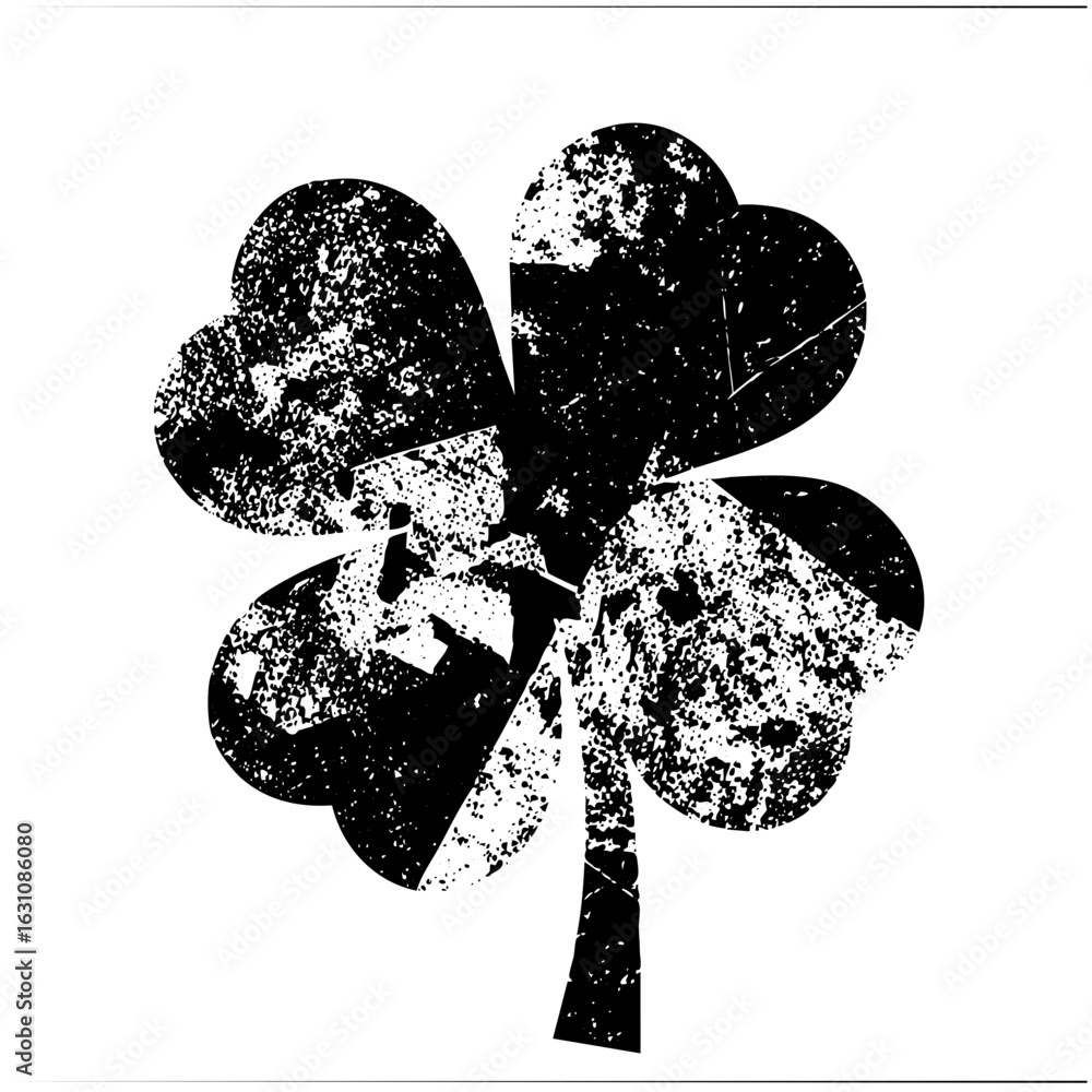 Poster vector distressed four-leaf clover with textured details.