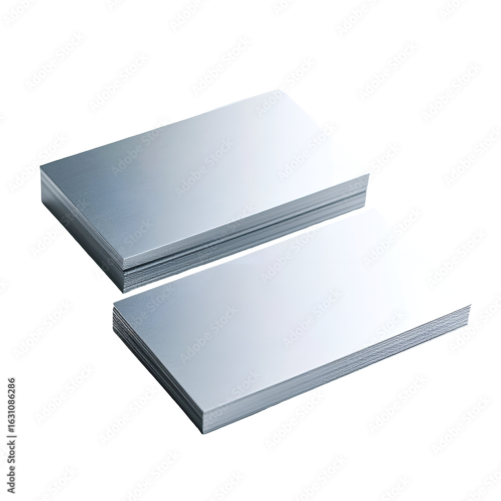 Poster two metallic rectangular blocks showcasing a smooth reflective surface and polished finish on a clea