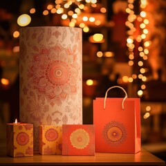 Festive gifts and decorative objects with warm glow