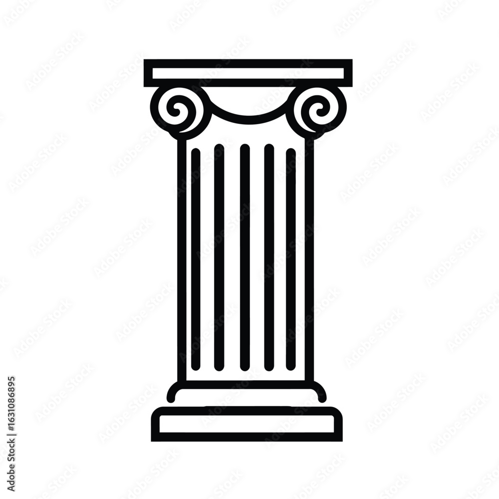 Poster outline ionic column with transparent background, ancient architecture element icon
