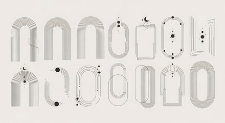 Collection of elegant minimalist architectural arch and window designs in a neutral color palette