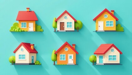 Fototapeta premium Set of colorful house icons, flat style Ideal for real estate websites and apps , illustration, website icon