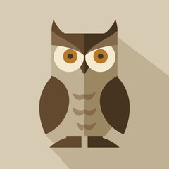 A stylized geometric owl created in a modern flat design style with a long shadow, representing wisdom and knowledge.
