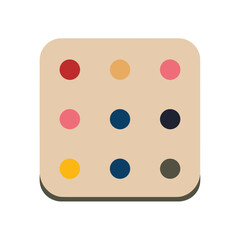 Abstract square icon with a grid of nine colorful dots. A minimalist graphic symbol with a vintage color palette.