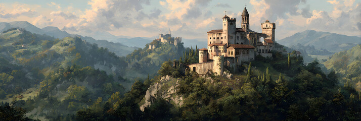Majestic Hilltop Castle Overlooking Scenic Views, a Marvel of Architecture and History, Inspiring Wonder