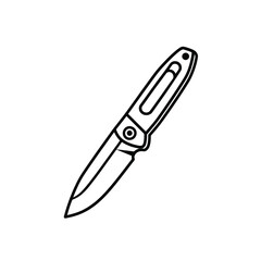 Fototapeta premium Outline Pocket Knife, Open Folding Blade, Stainless Steel, Equipment on White