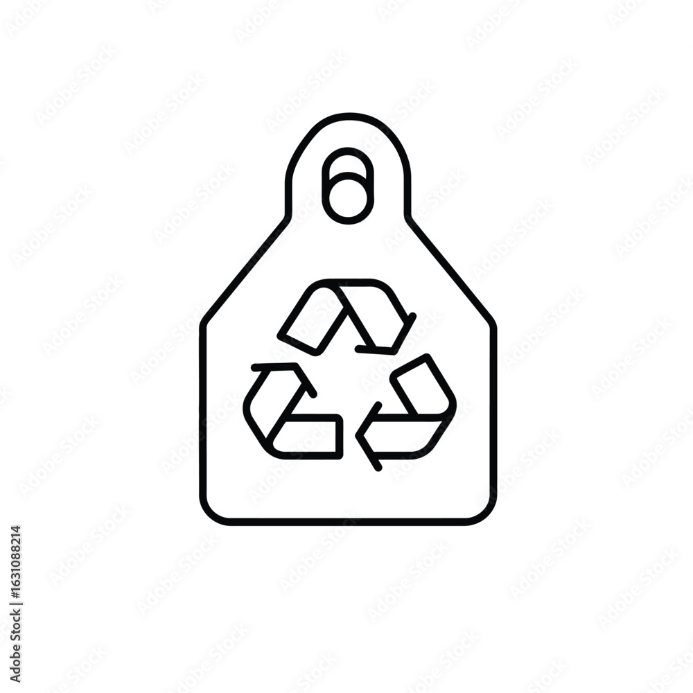 Poster outline recycle symbol hanging tag with rounded edge on transparent background