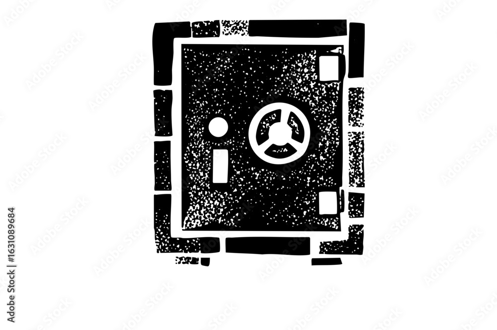 Poster vector secure vault door with control wheel and keyhole.