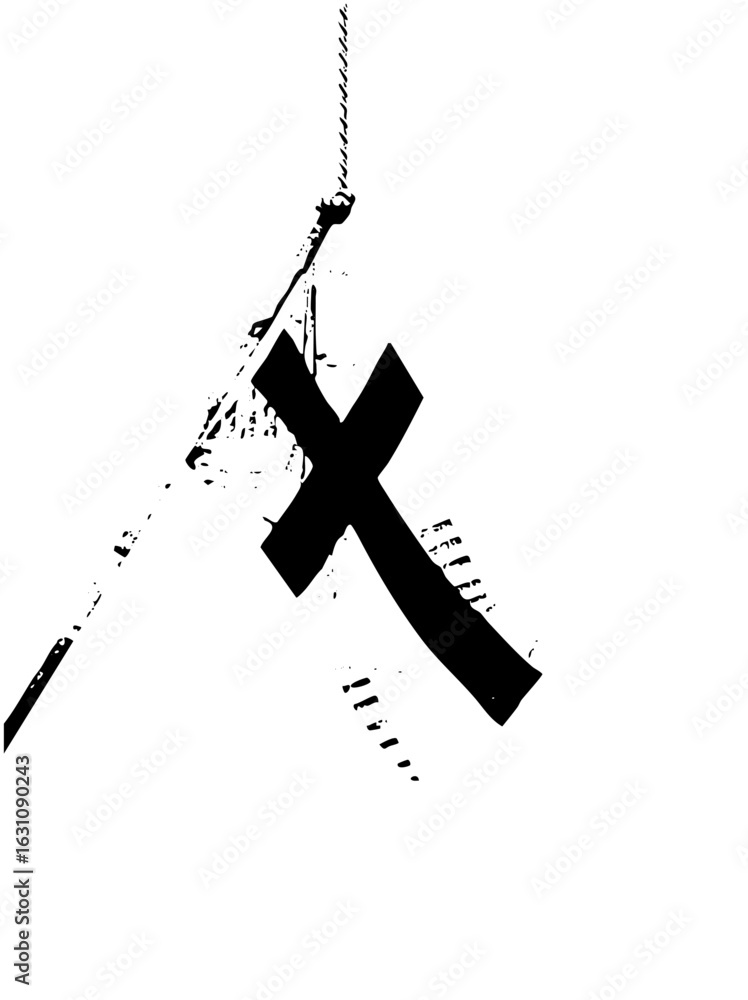 Poster vector bold cross mark with dynamic splatter effect.