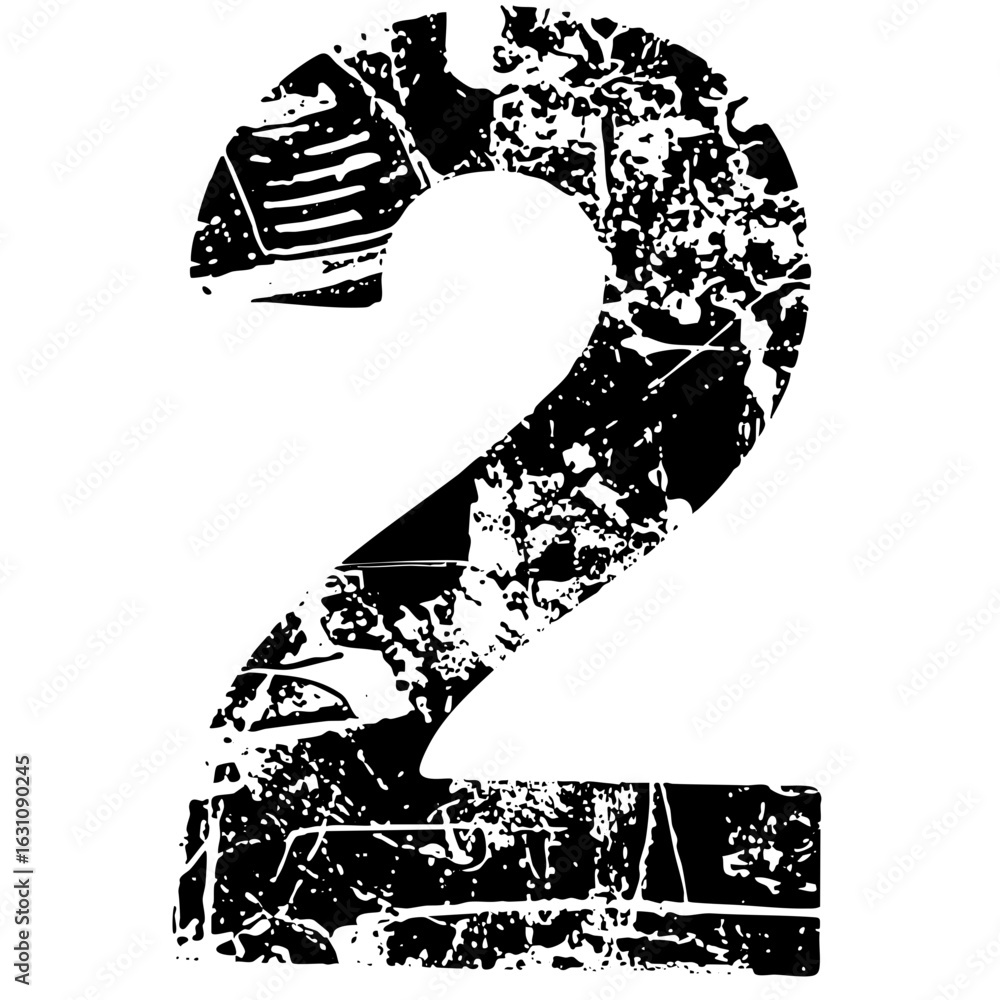 Aufkleber vector distressed numeral two vector with a grunge texture.