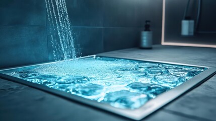 Naklejka premium Modern Shower with Water Flowing in a Stylish Bathroom