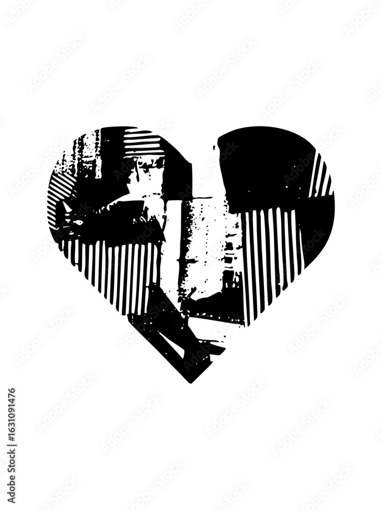 Aufkleber vector abstract broken heart with textured lines.