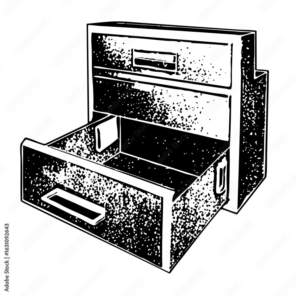 Poster vector open drawer cabinet with a distressed texture.