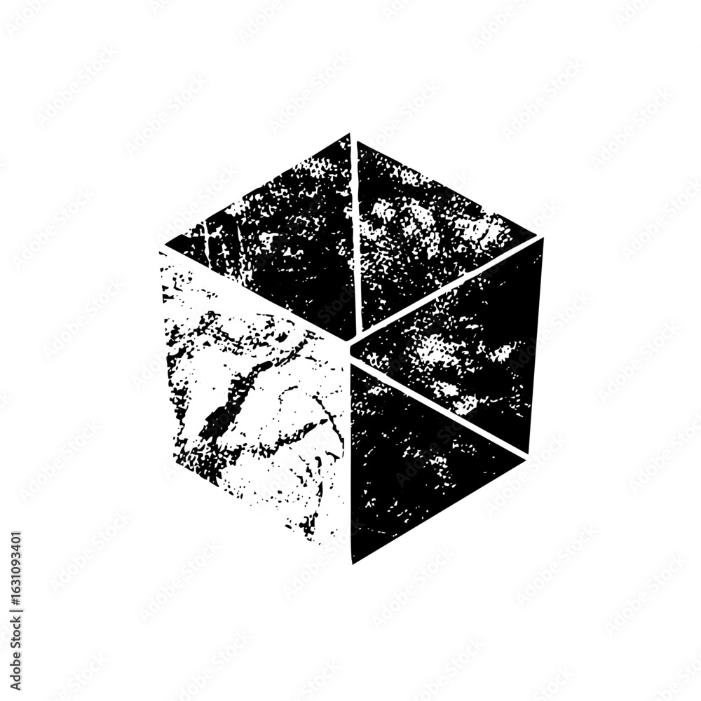 Poster vector abstract hexagon composed of distressed geometric triangles.