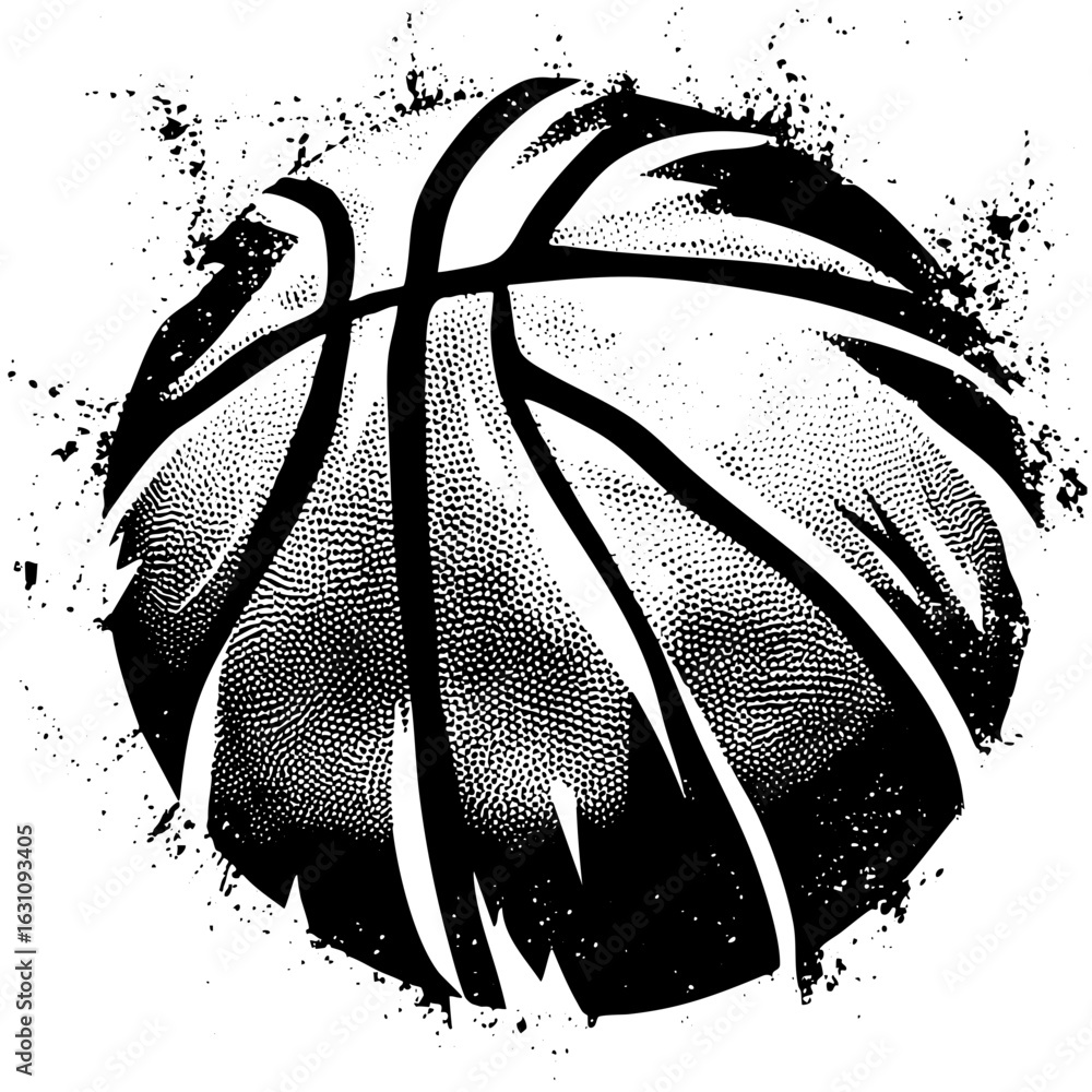 Poster vector dynamic basketball with textured panels and bold lines.