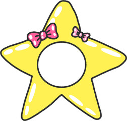 Yellow Star Frame with Pink Bows – Baby Party & Name Tag Sticker