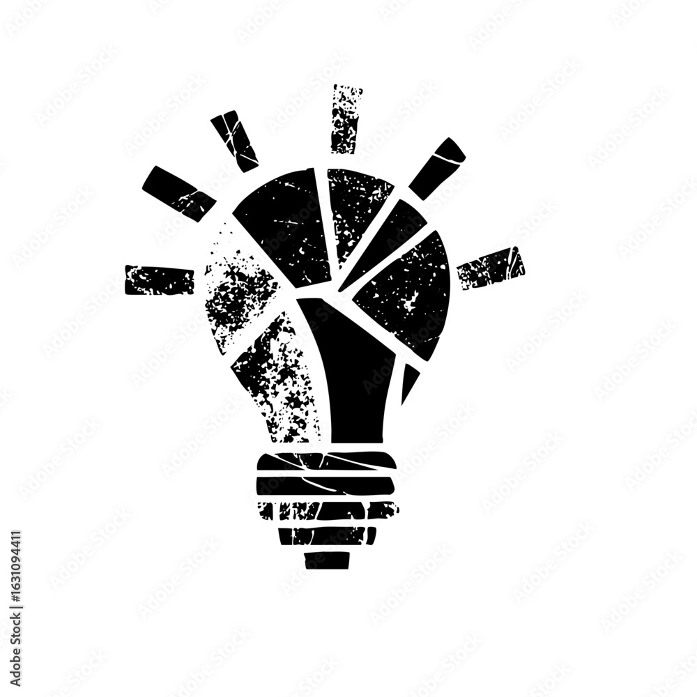 Poster vector fragmented lightbulb represents broken ideas and innovation.