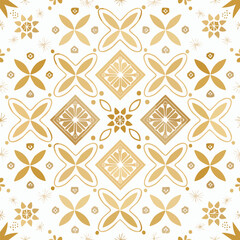 Golden geometric floral pattern with diamond shapes and starbursts vector