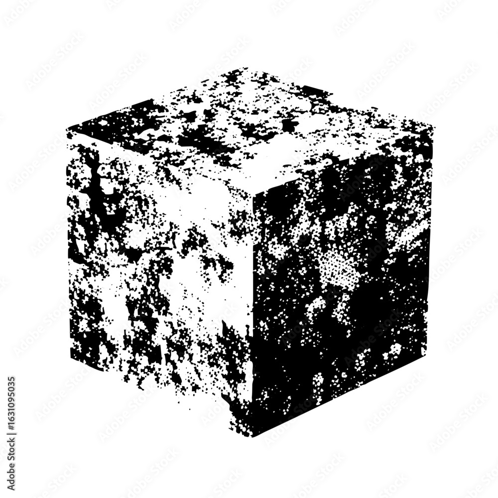 Poster vector abstract distressed cube with granular texture.