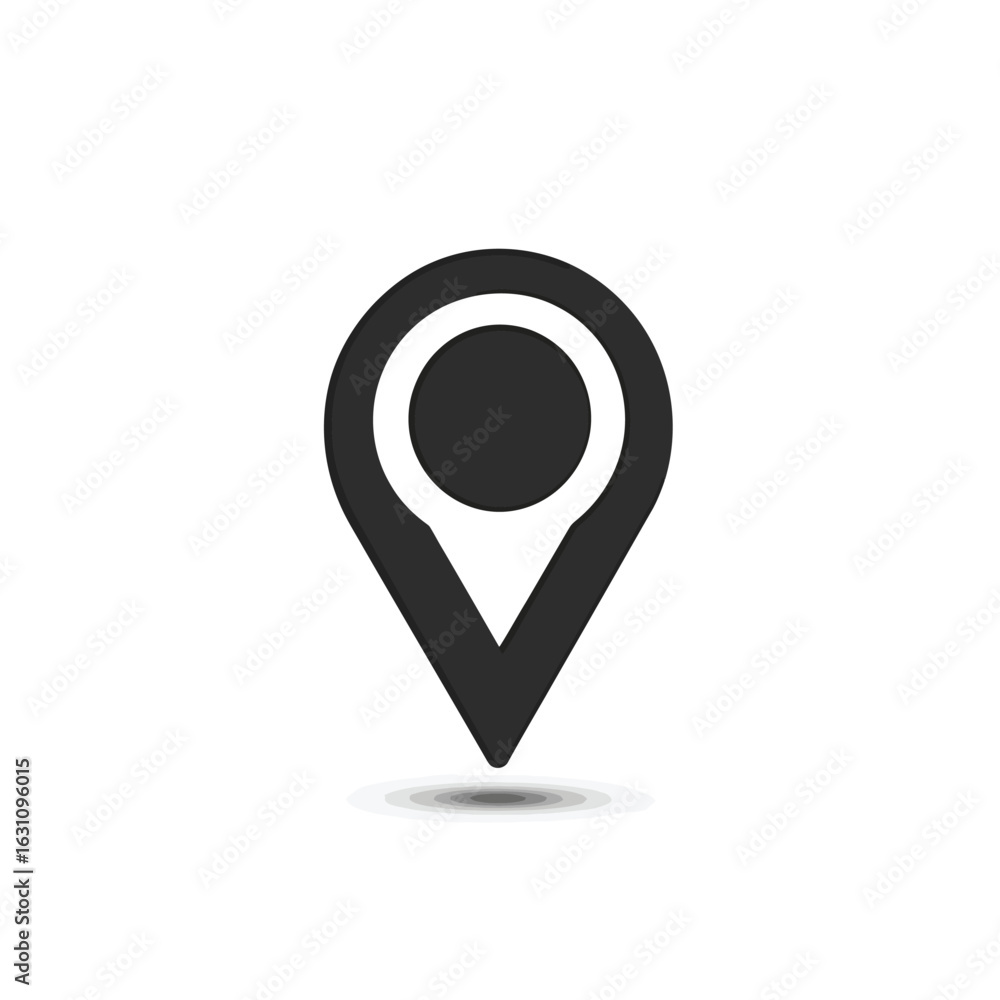 Poster simple black location pin pointer icon with shadow on transparent background