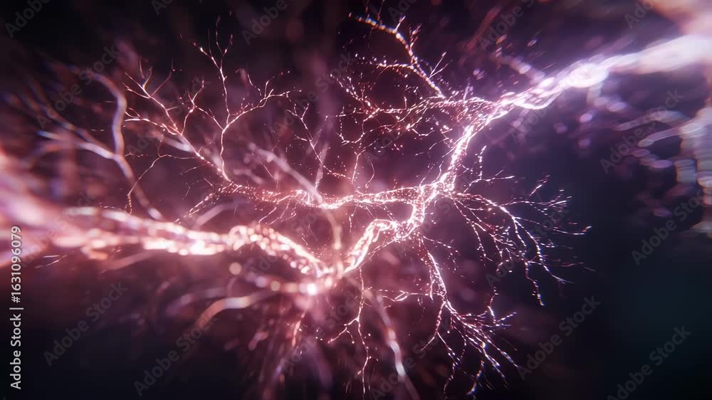 Poster macro shot of branching lichtenberg patterns glowing vividly on skin pulsing with electricity amidst