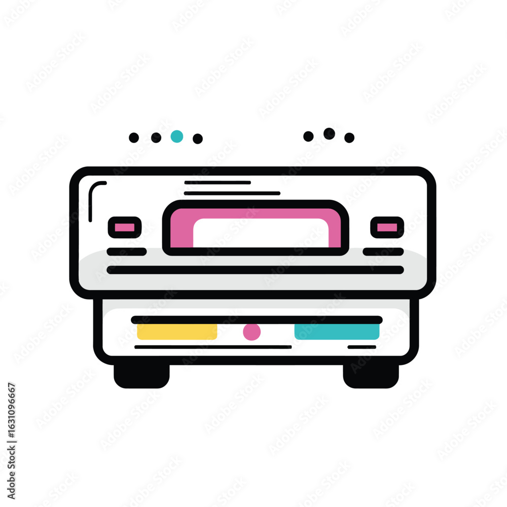 Poster simple colorful retro console with transparent background, white and black design