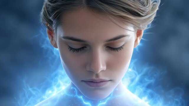A close-up of a person radiating a glowing aura while deep in thought, symbolizing the power of manifestation through feeling and intention.