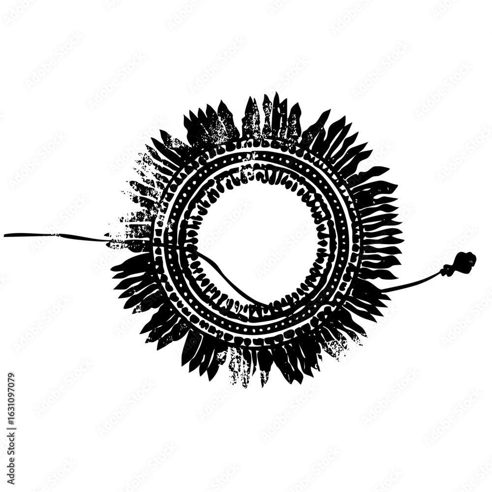 Poster vector intricate circular emblem with radiating petal-like shapes.