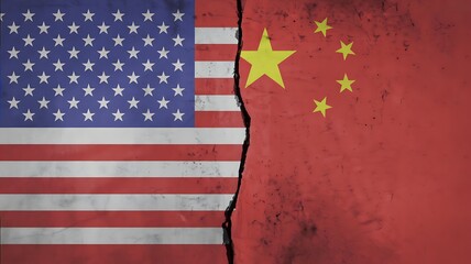 Obraz premium The united states and china flags are torn apart by a deep crack symbolizing the growing political and economic tensions between the two superpowers