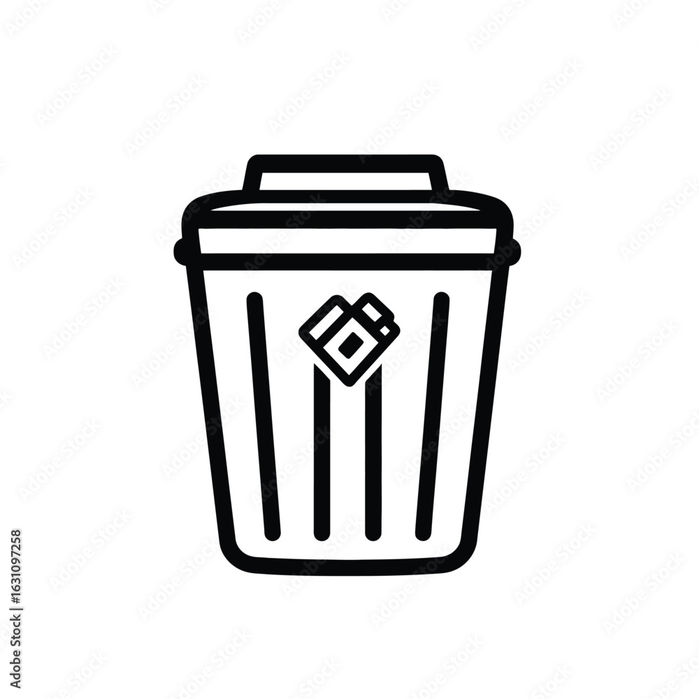 Poster simple icon of an empty trash bin container with transparent background outline design