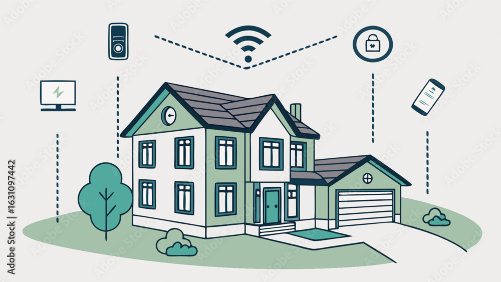 Poster smart home automation system with connected devices and iot technology for modern living concept