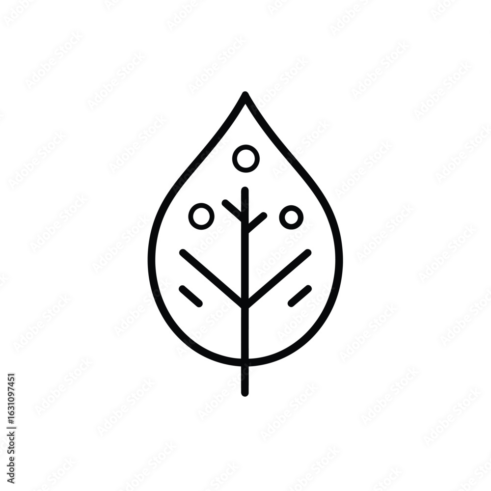 Poster simple leaf icon with three circles and internal vein pattern design