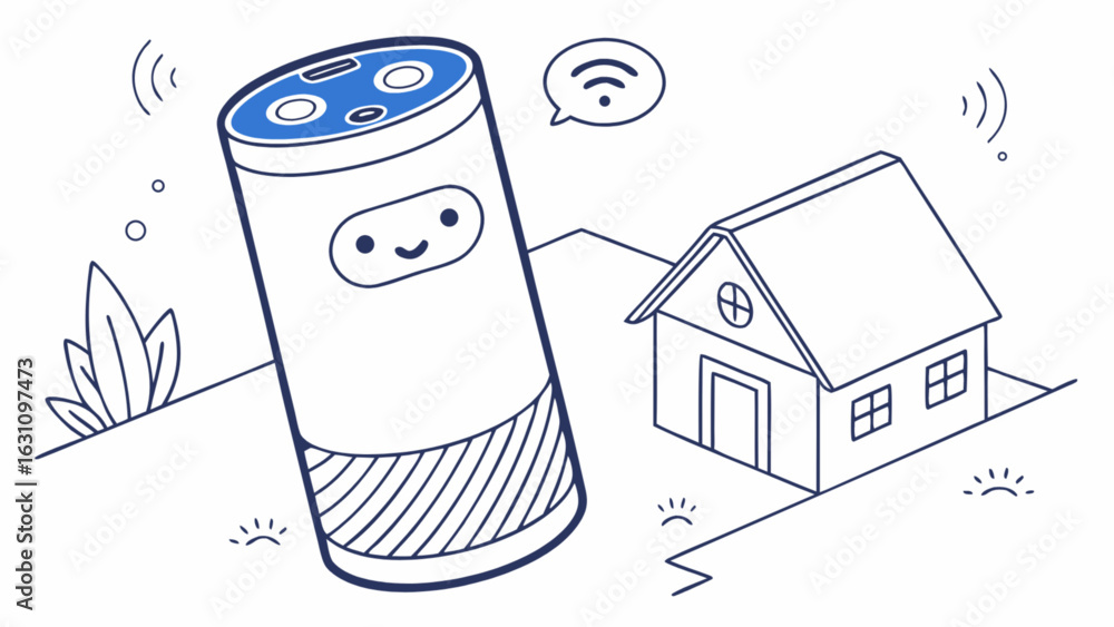 Poster smart home voice assistant device illustration for iot technology and automation with wifi connectio