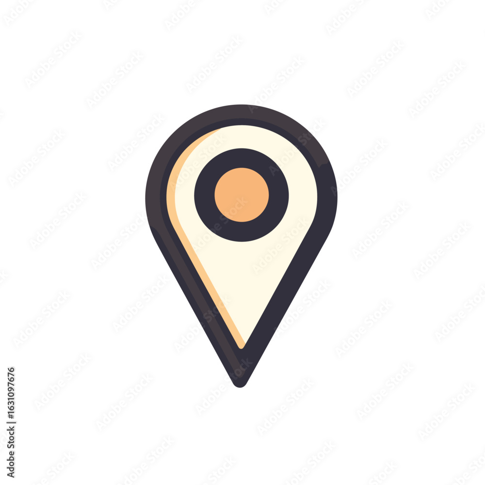 Poster simple location pin icon with dark border and creamcolored fill and orange point