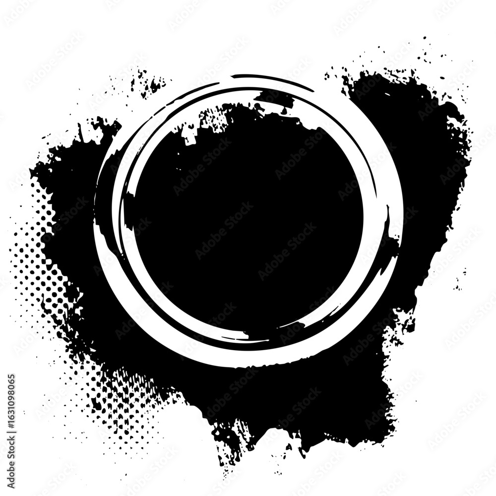 Poster vector abstract brushstroke circles with halftone texture.