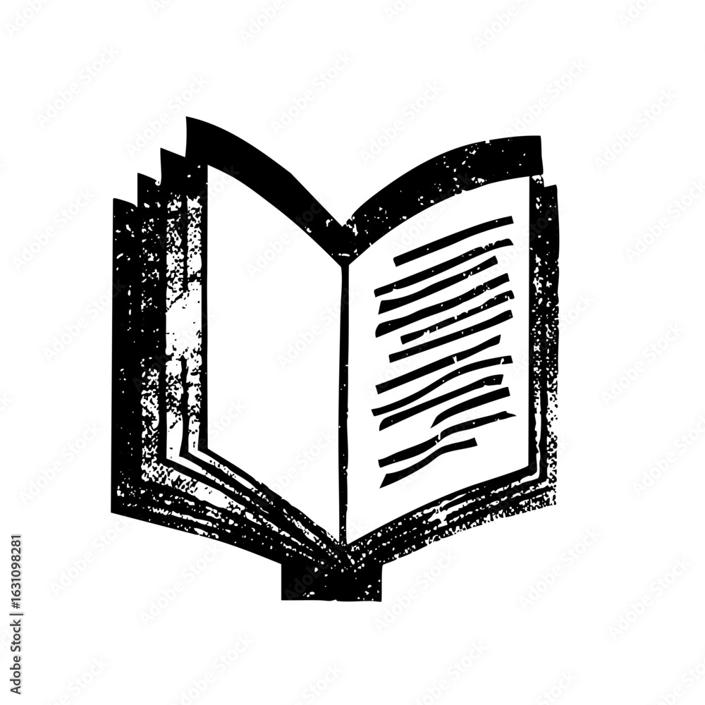 Poster vector open book with textured edges and visible pages.