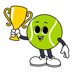Vector Tennis Ball Character Holding a Trophy