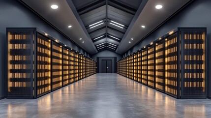 Fototapeta premium Illuminated Server Room Corridor