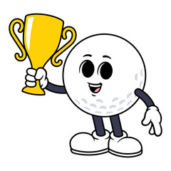 Vector Golf Ball Character Holding a Trophy