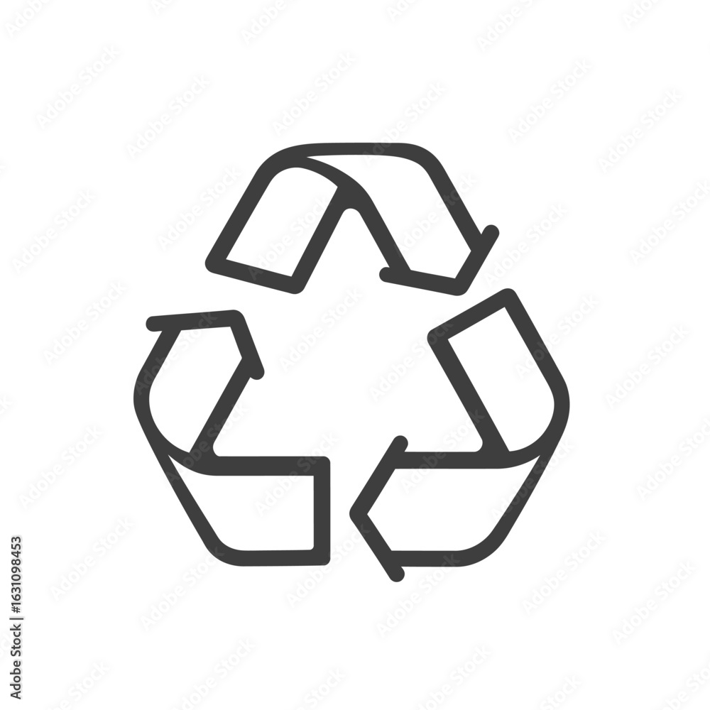 Poster simple recycle symbol isolated on white background, arrows indicate circularity