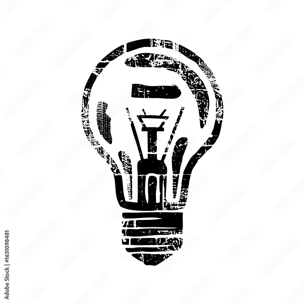 Poster vector monochrome lightbulb composed of textured fingerprint .