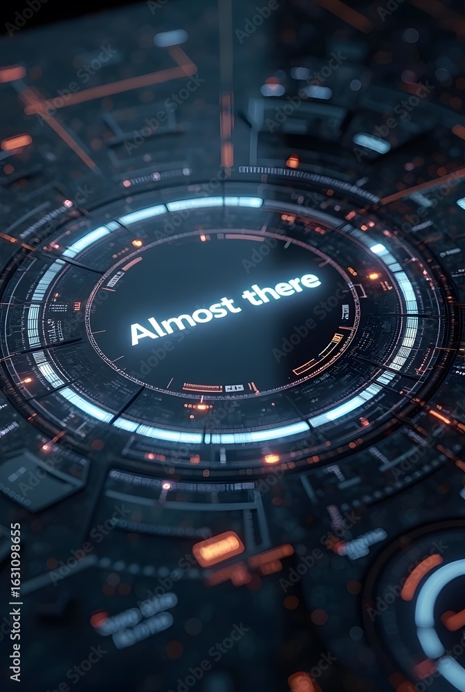 Poster futuristic technology interface glows with vibrant blue and orange hues creating a captivating visua