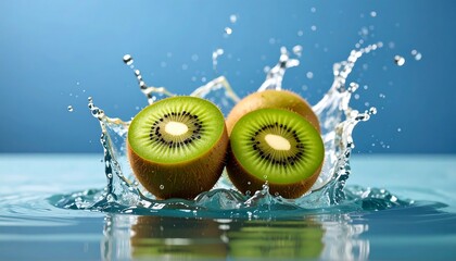 Kiwi halves in water splash