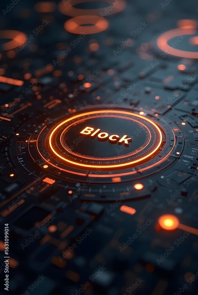 Poster futuristic digital interface with glowing orange accents creates a captivating visual, vertical comp