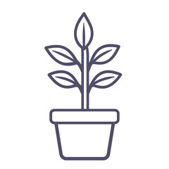 Single Potted Plant Outline Icon with Leaves and Transparent Background