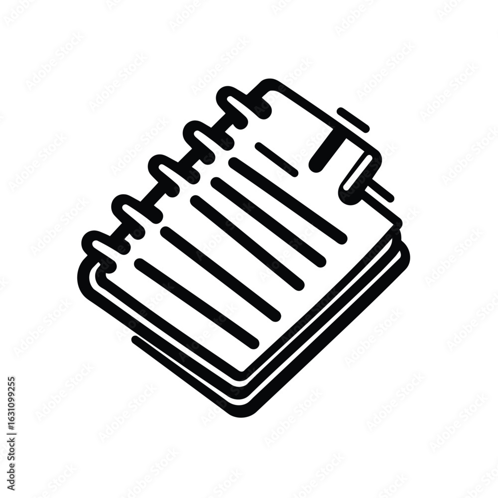 Poster sketchbook with open binding black silhouette on transparent background for creative works