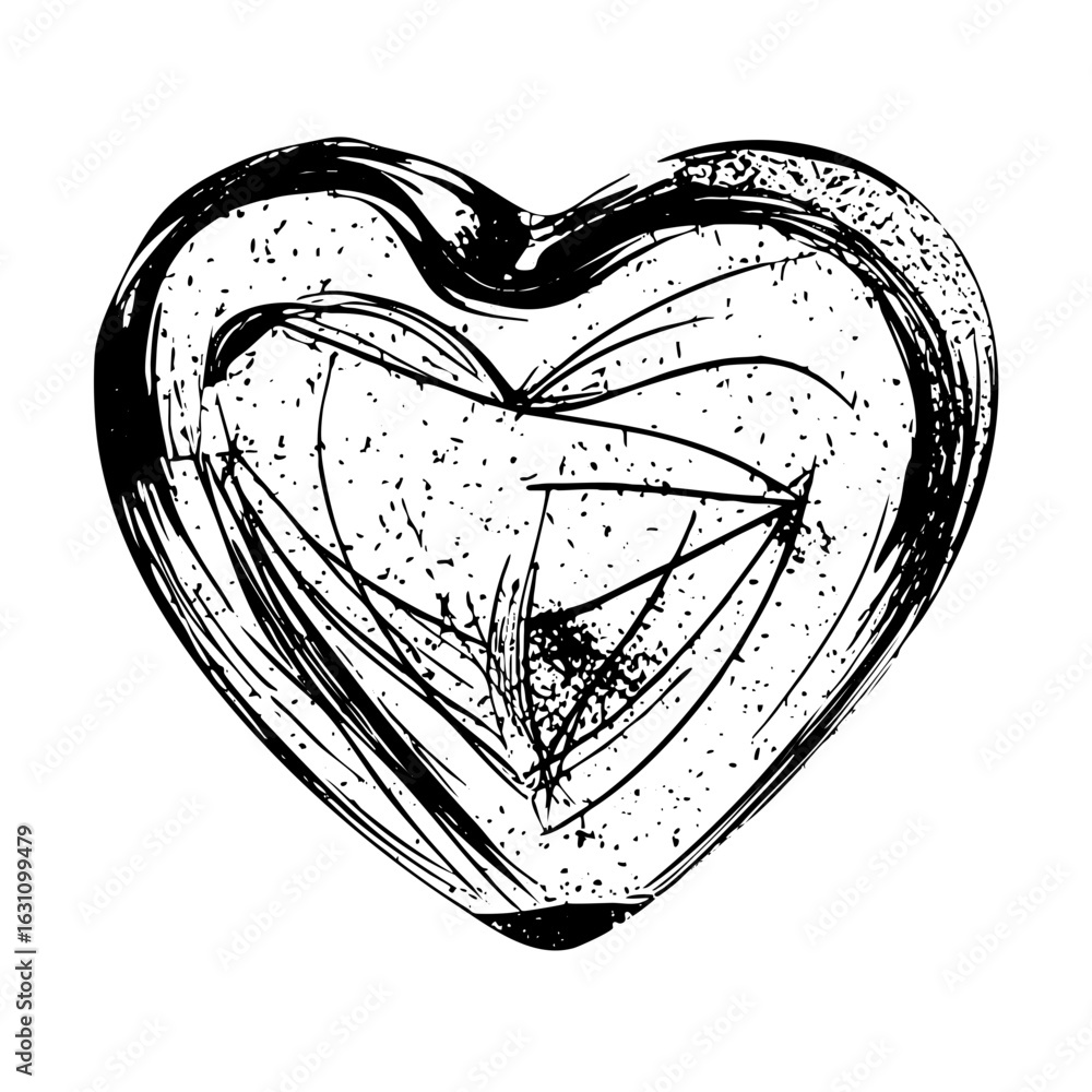Poster vector abstract heart with sketched lines and shapes.