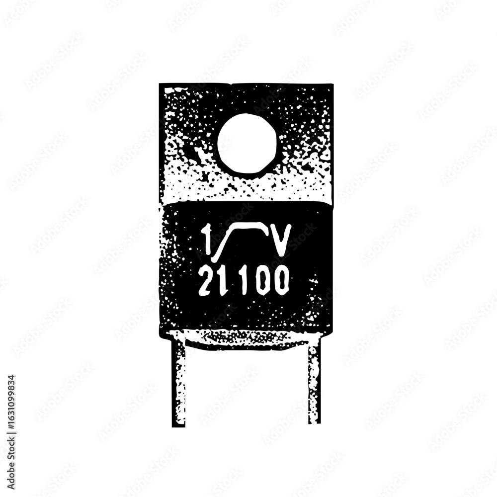 Poster vector electronic component with voltage marking and pins.