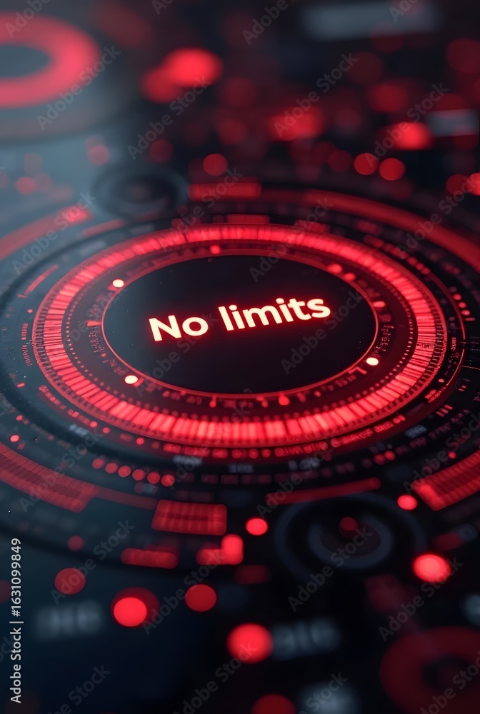 Aufkleber red glowing circles create a futuristic digital interface, vertical composition. the central display