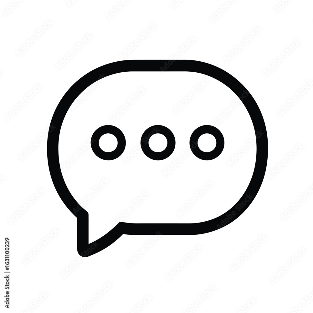 Poster speech bubble icon with three dots, black color, outline, communication element